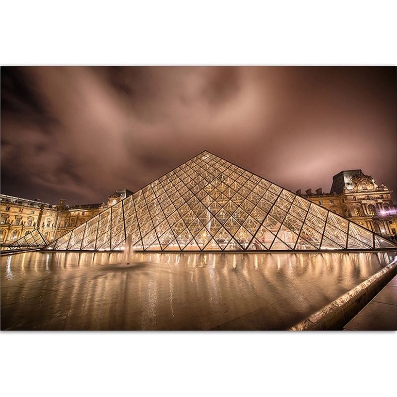 120x80cm Paris Louvre Pyramide Wasser Dämmerung