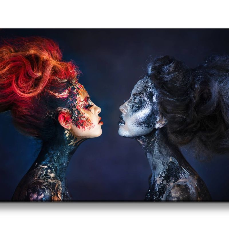 Leinwandbild 120x60cm Zwei Frauen Schminke Glitzer Kunstvoll Fotokunst