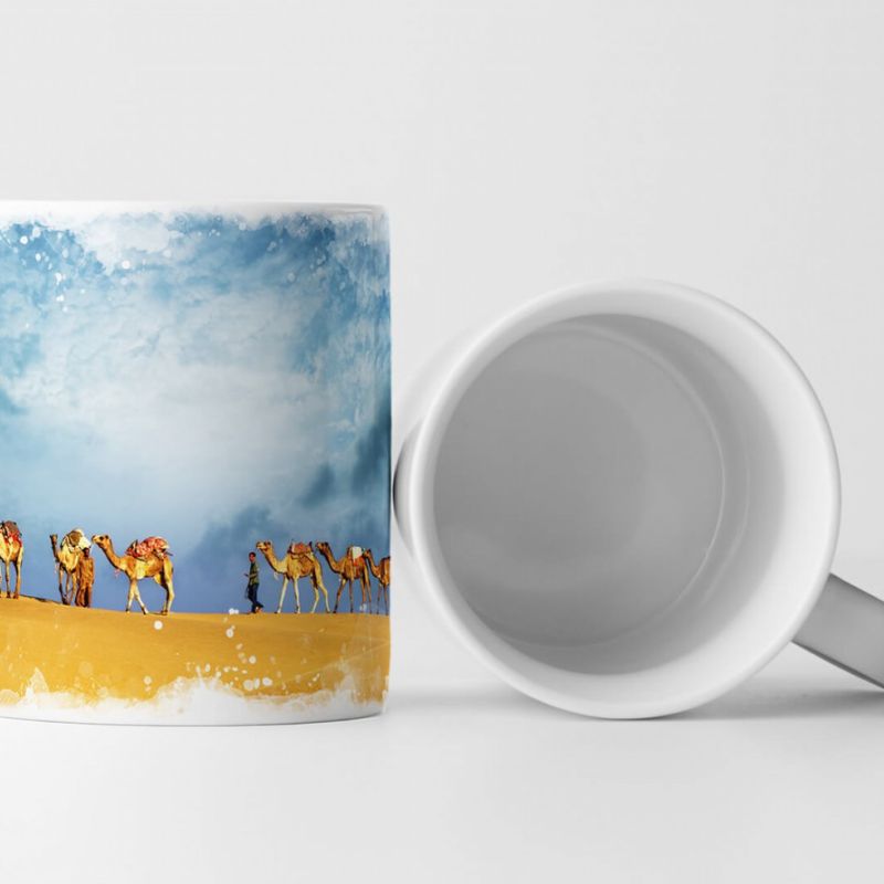 Tasse Geschenk Landschaftsfotografie – Kamelkarawane in der Wüste Dubai