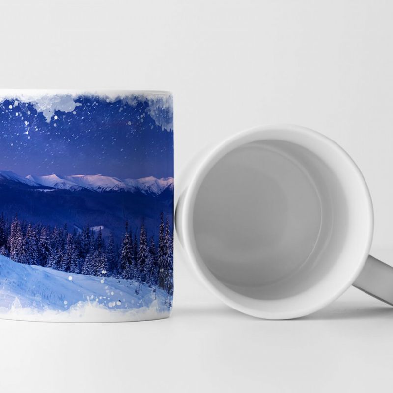 Tasse Geschenk Landschaftsfotografie – Milchstraße über den Winterbergen Ukraine