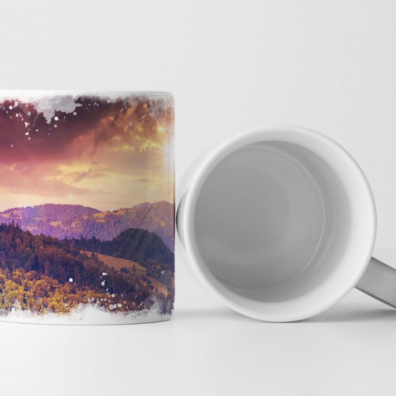 Tasse Geschenk Landschaftsfotografie – Farbenfroher Morgen in den Bergen