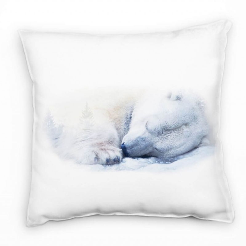 Tiere, Abstrakt, Winterwald, Eisbär, grau Deko Kissen 40x40cm für Couch Sofa Lounge Zierkissen