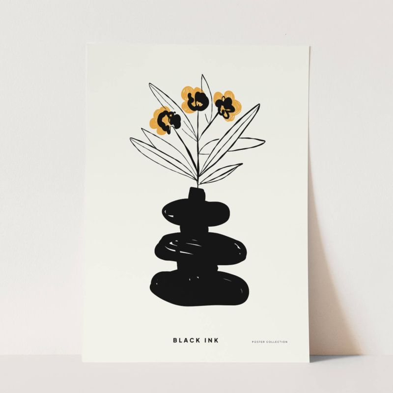 Black Ink dekorative Illustration Modern  Blumen in Vase