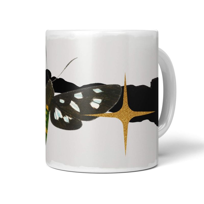 Dekorative Tasse mit schönem Motiv einzigartiges Design Netzflügler goldener Stern Kunstvoll