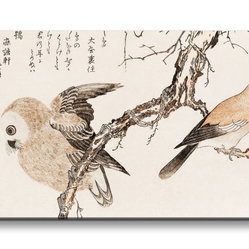 Remaster 120x60cm Utamaro Kitagawa traditionelle japanische Kunst Vögel im Baum Harmonie