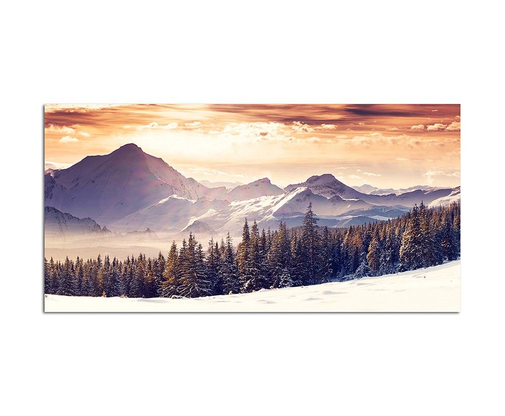 120x60cm Winterlandschaft Schnee Berge Wald