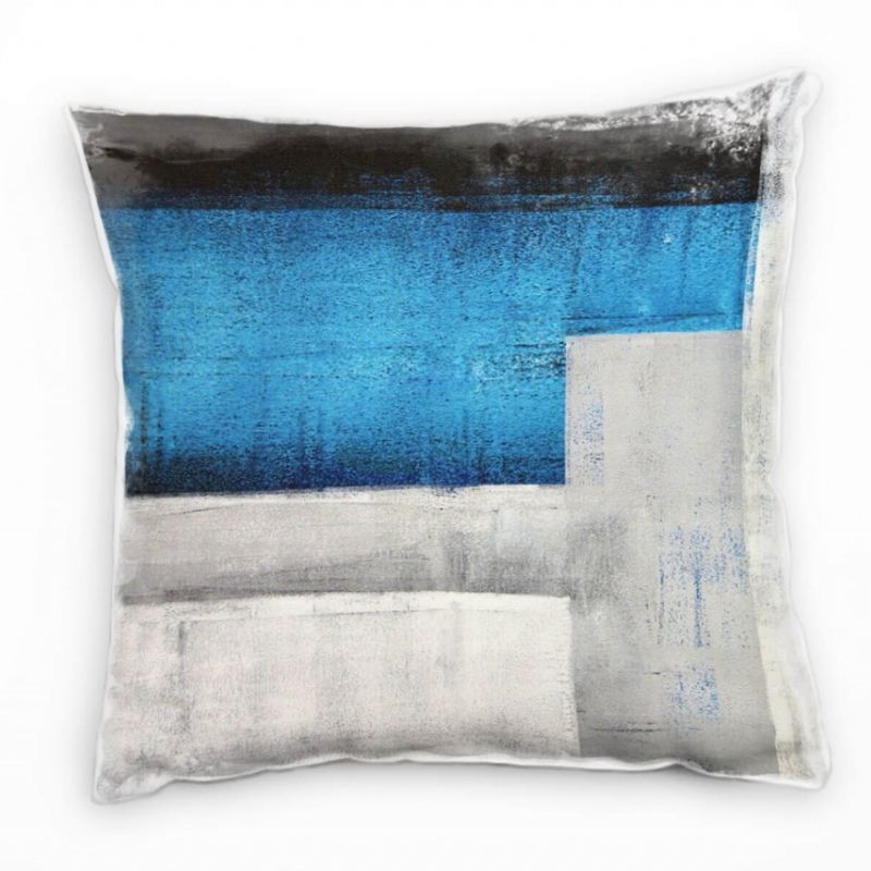 Abstrakt, blau, weiß, schwarz, Flächen, gemalt Deko Kissen 40x40cm für Couch Sofa Lounge Zierkissen