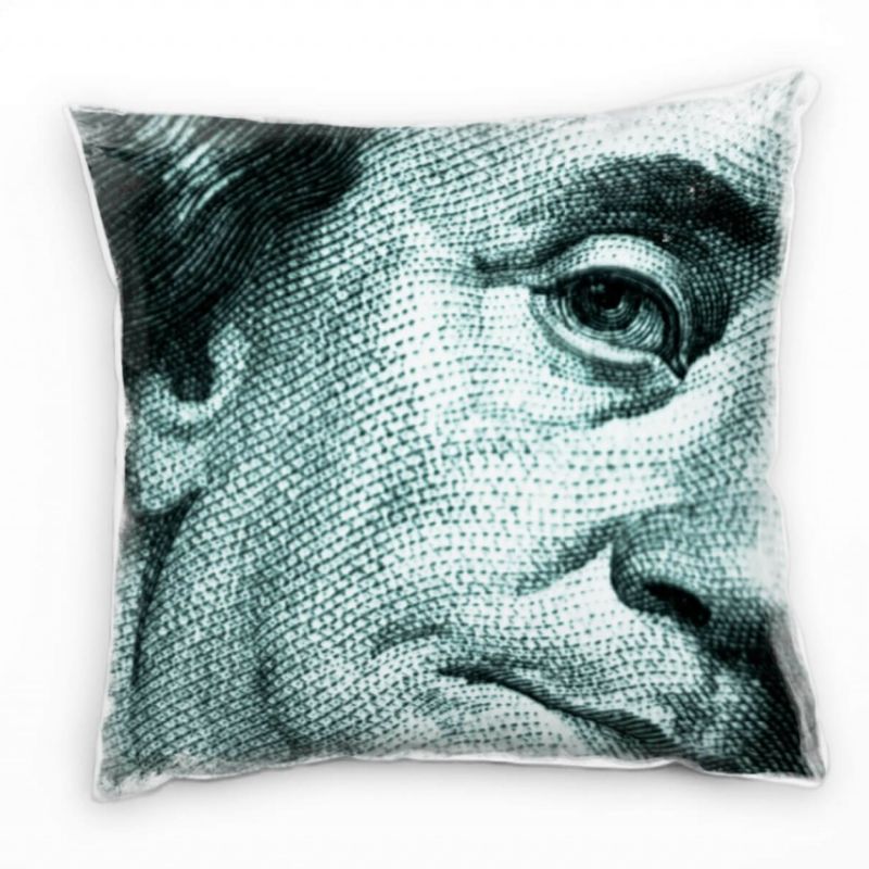 Benjamin Franklin, 100 Dollarschein, grau, weiß, Detail Deko Kissen 40x40cm für Couch Sofa Lounge Zi