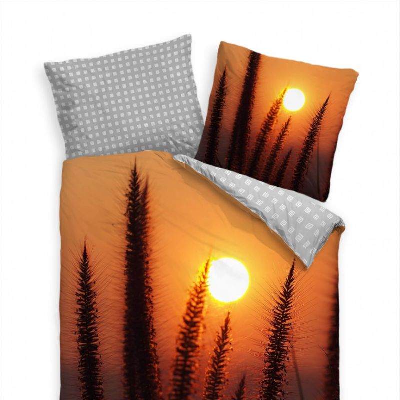 Grashalm Sonnenuntergang Makro Bettwäsche Set 135×200 cm + 80x80cm  Atmungsaktiv