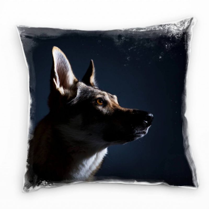 Tiere, Wolfshund, Portrait, schwarz, blau, braun Deko Kissen 40x40cm für Couch Sofa Lounge Zierkisse