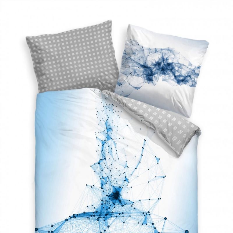 Abstrakt 3D Gitternetz Blau Weiss Bettwäsche Set 135×200 cm + 80x80cm  Atmungsaktiv