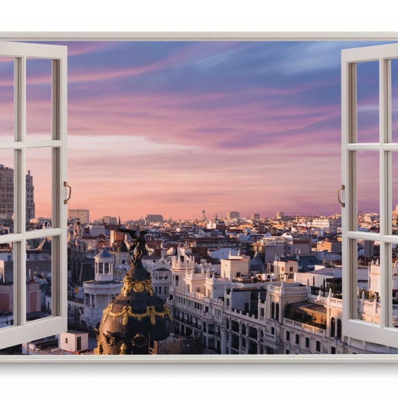 Wandbild 120x80cm Fensterbild Madrid Spanien Altstadt Stadt Historisch