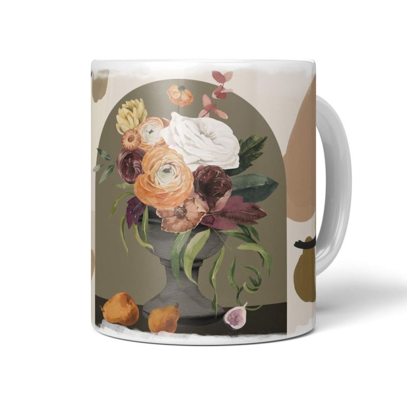 Dekorative Tasse mit schönem Motiv Blumenstrauß Blumen Vase Vintage Design Bouquet