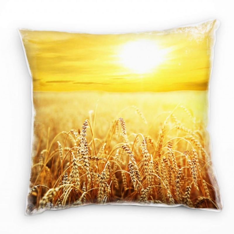 Landschaft, gelb, braun, Sonnenuntergang, Weizenfeld Deko Kissen 40x40cm für Couch Sofa Lounge Zierk