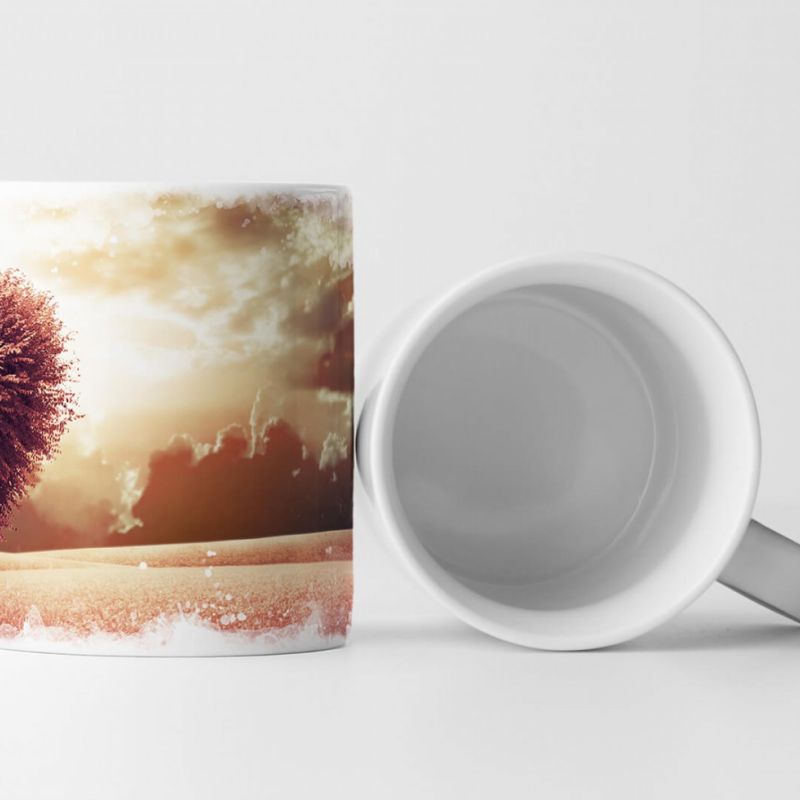 Tasse Geschenk Fotocollage von herzförmigen Baum auf rosa Wiese