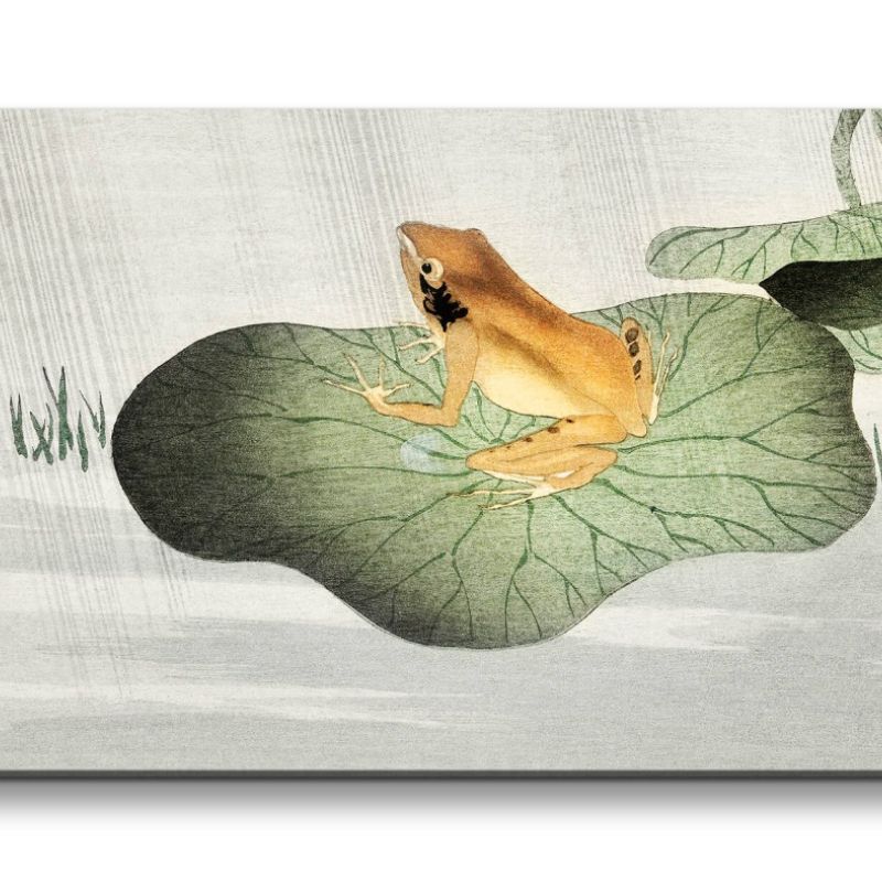 Remaster 120x60cm Ohara Koson traditionell japanische Kunst Frosch Teich Seerose Regen Natur