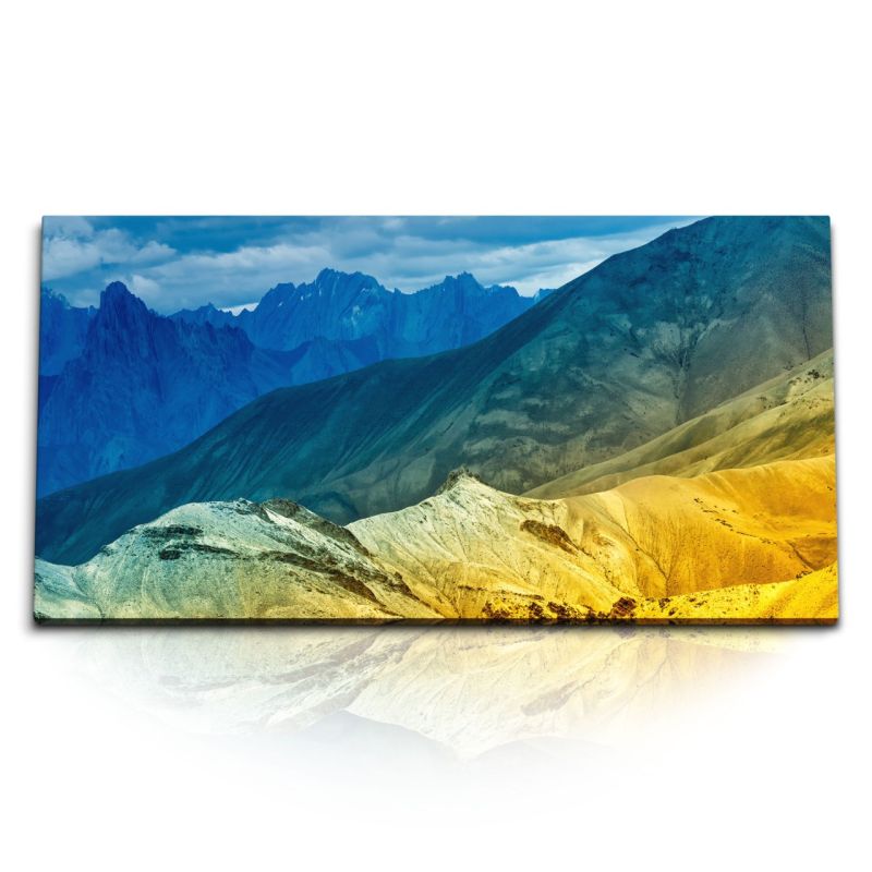 Kunstdruck Bilder 120x60cm Berge Gebirge Sonnenuntergang Blau Natur