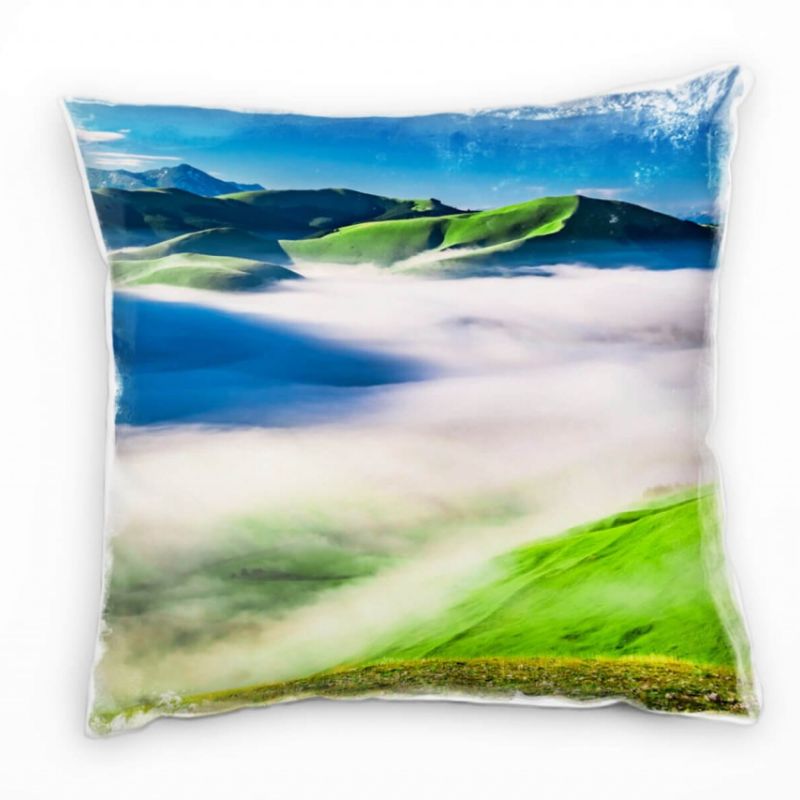 Landschaft, Berge, Wolken, Wiese, grün, blau Deko Kissen 40x40cm für Couch Sofa Lounge Zierkissen