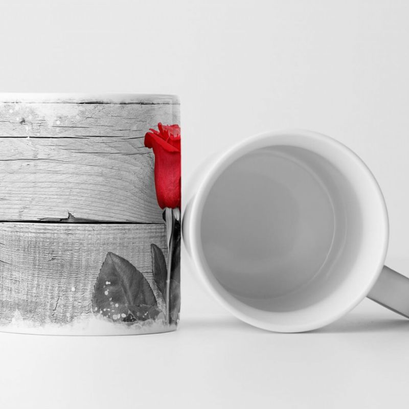 Tasse Geschenk Künstlerische Fotografie – Rote Rose mit grauem Hintergrund