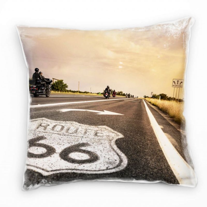 Urban, Route 66, Straße, grau, orange Deko Kissen 40x40cm für Couch Sofa Lounge Zierkissen