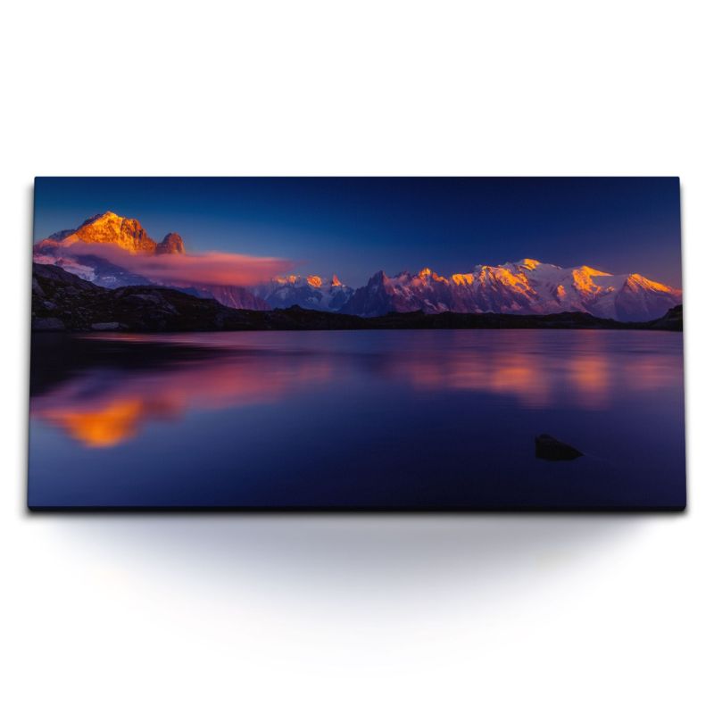 Kunstdruck Bilder 120x60cm Mont Blanc Alpen Berge Abendrot Nacht Alpensee