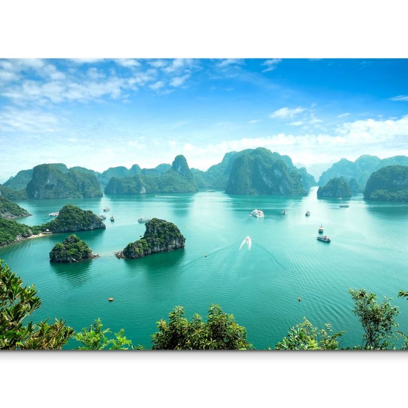 120x80cm Wandbild Vietnam Halong Bay Meer Felsen Boote