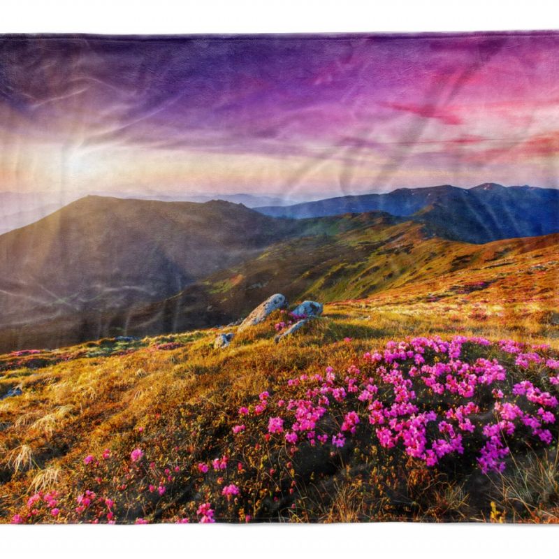 Handtuch Strandhandtuch Saunatuch Kuscheldecke mit Fotomotiv Berglandschaft Alpen Sonnenu