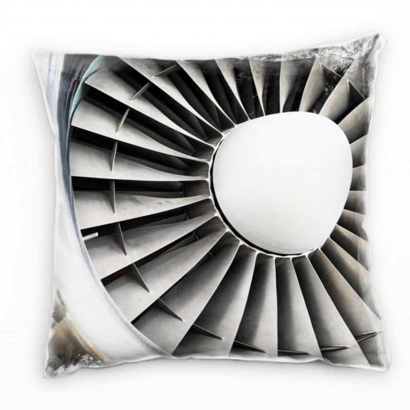 Macro, Flugzeug, Turbine, silber, grau Deko Kissen 40x40cm für Couch Sofa Lounge Zierkissen