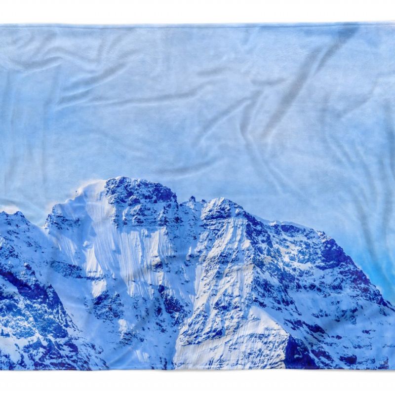 Handtuch Strandhandtuch Saunatuch Kuscheldecke mit Fotomotiv Schneegipfel Berge Blau