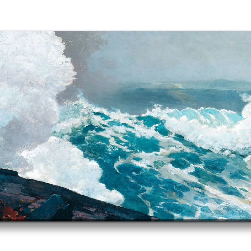 Remaster 120x60cm Winslow Homer weltberühmtes Wandbild Northeaster Meer Felsen raue See