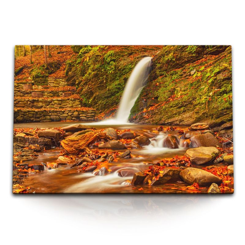 120x80cm Wandbild auf Leinwand Bach Wasserfall Natur Wald Tropisch