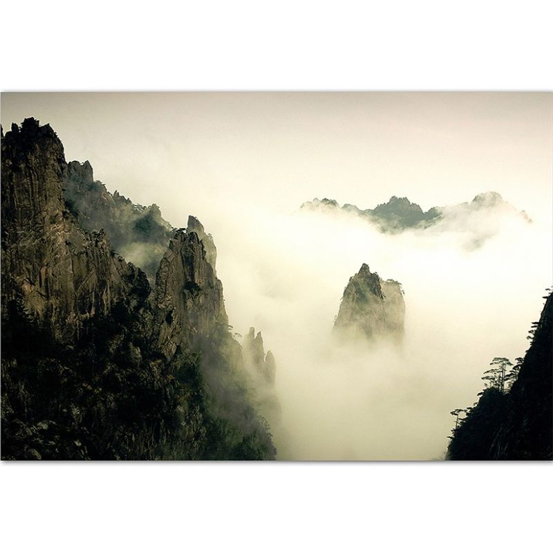 120x80cm China Berge Gebirge Nebel Wolken grau