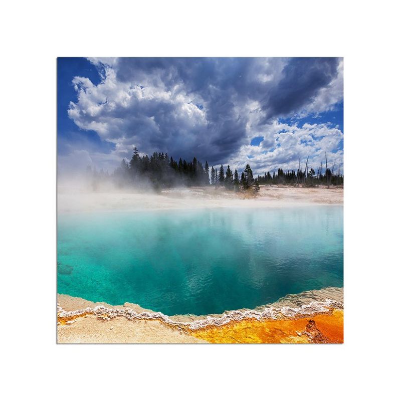 80x80cm Geysir Quelle Wasser Bäume Wolkenhimmel