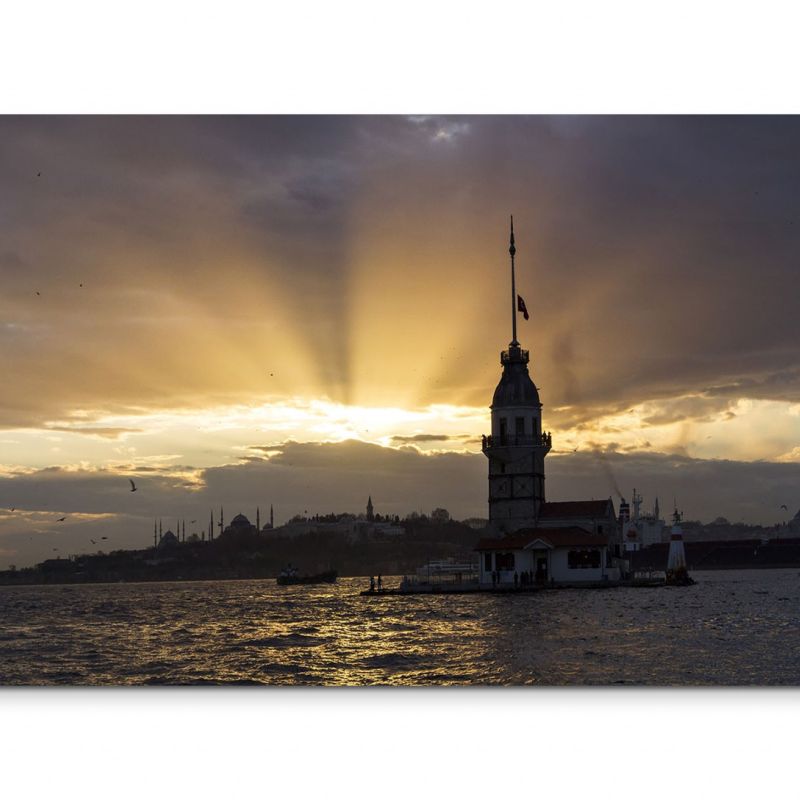 120x80cm Wandbild Istanbul Bosporus Jungfrauenturm Sonnenuntergang