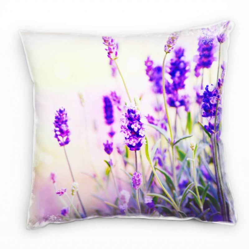 Blumen, lila, grün, Lavendel, Nah, Sommer Deko Kissen 40x40cm für Couch Sofa Lounge Zierkissen