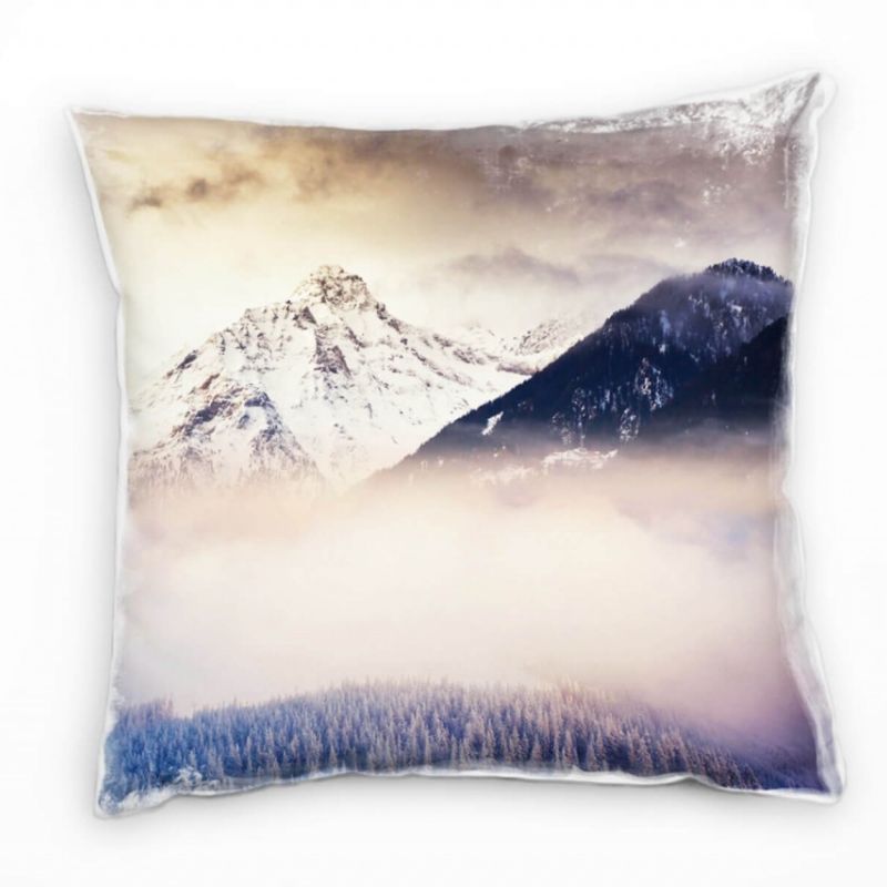 Winter, braun, grau, weiß, Berge, Wald, Schnee Deko Kissen 40x40cm für Couch Sofa Lounge Zierkissen