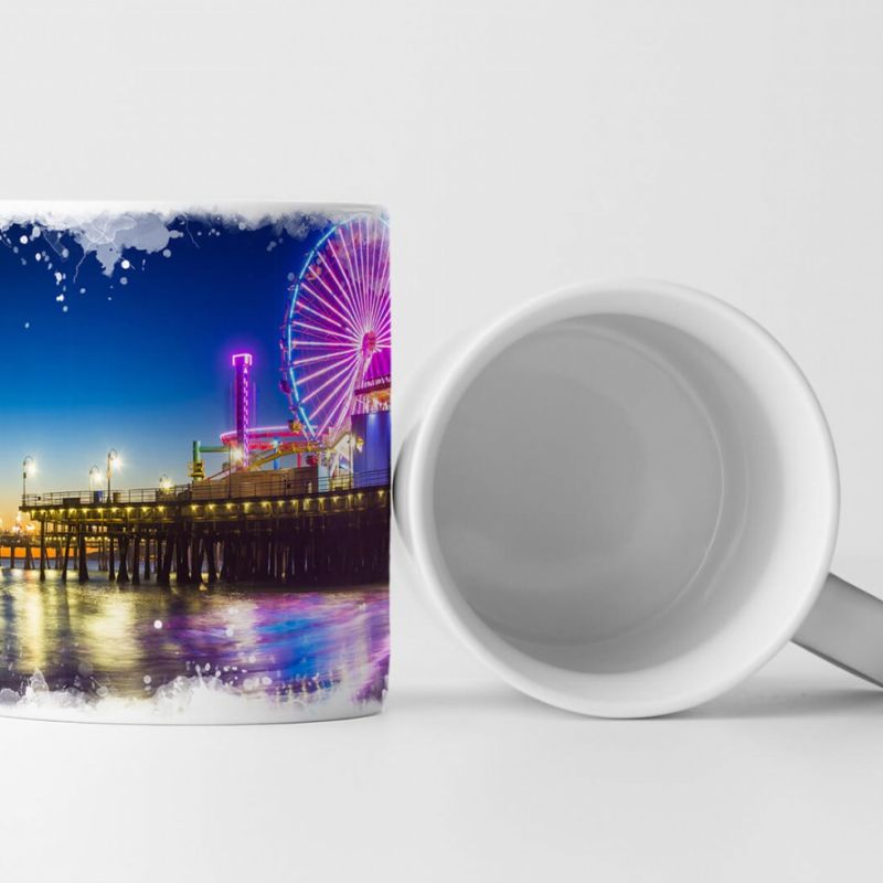 Tasse Geschenk Landschaftsfotografie – Pier bei Nacht Santa Monica Kalifornien USA