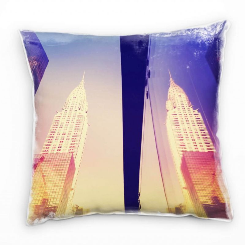 City, New York, Hochhäuser, Sonnenuntergang, gelb Deko Kissen 40x40cm für Couch Sofa Lounge Zierkiss