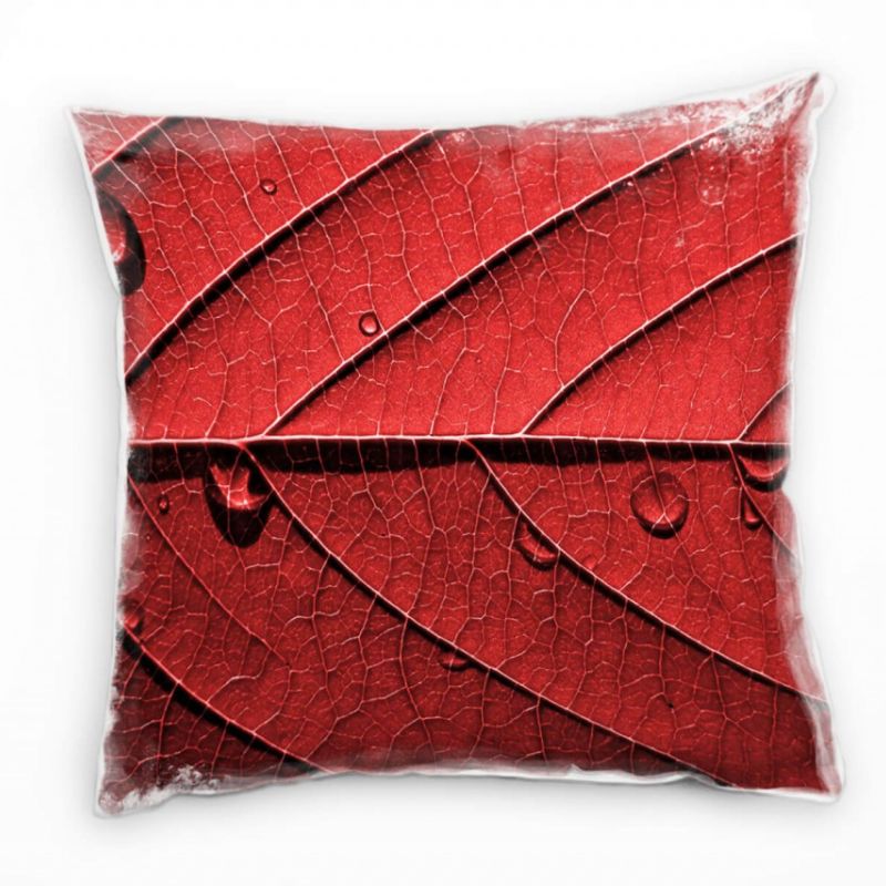 Macro, Natur, rot, Laubblatt,  Wassertropfen Deko Kissen 40x40cm für Couch Sofa Lounge Zierkissen