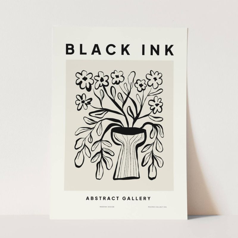 Black Ink dekorative Illustration Modern  Blumenstrauß Vase