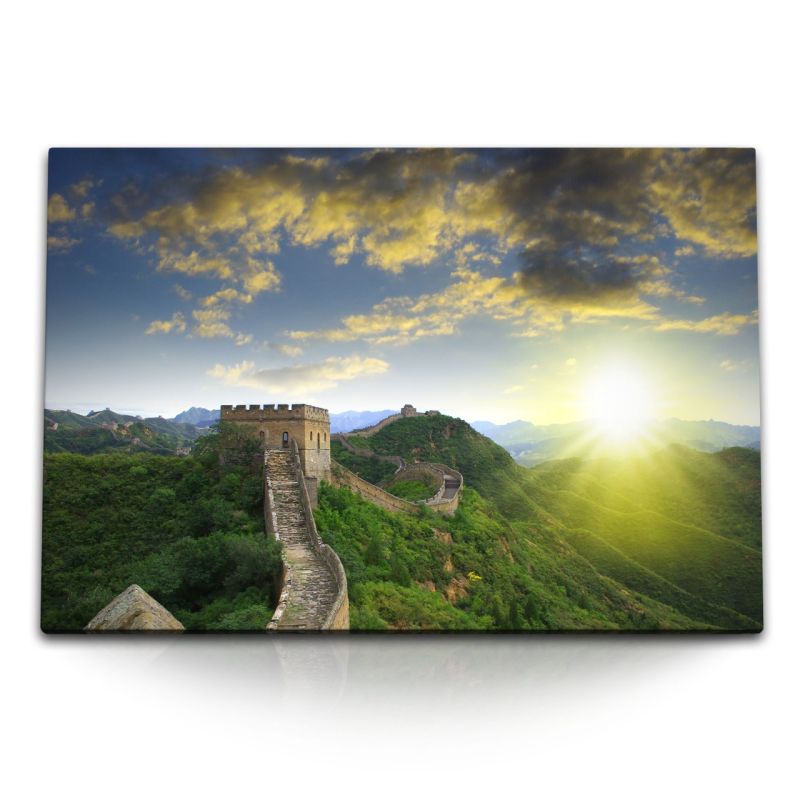 120x80cm Wandbild auf Leinwand Chinesische Mauer Asien Sonnenuntergang Natur China