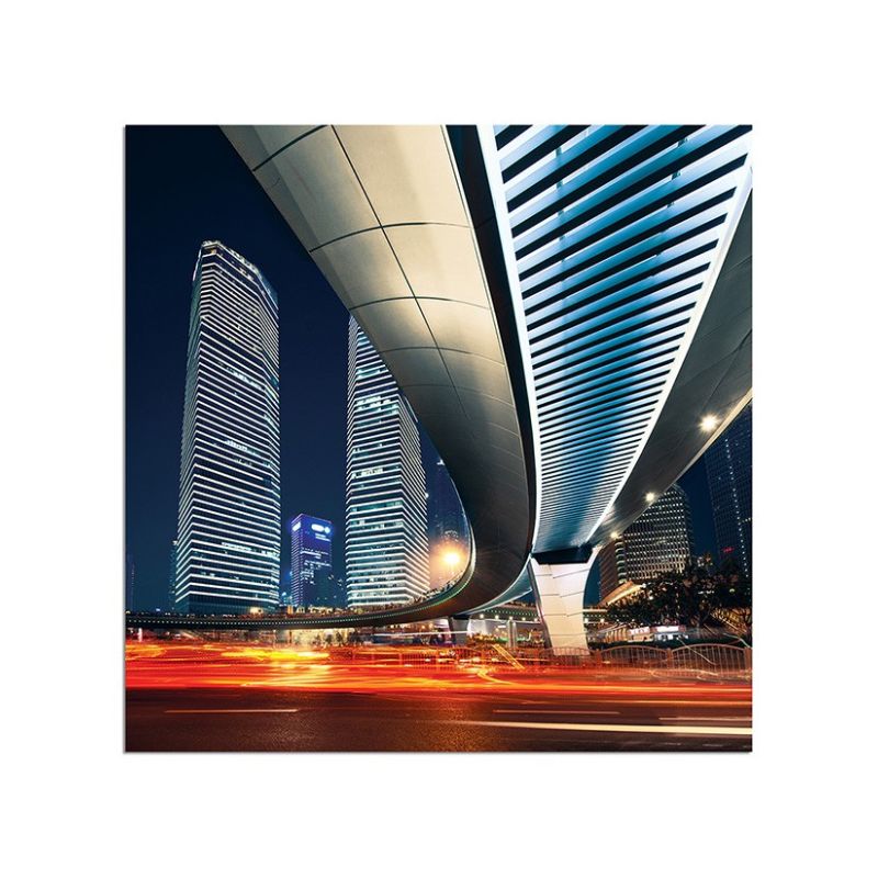 80x80cm Shanghai Lichter Nacht Brücke Gebäude