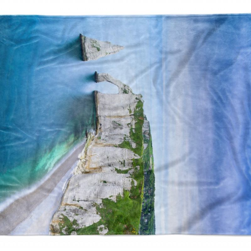 Handtuch Strandhandtuch Saunatuch Kuscheldecke  mit Fotomotiv weiße Felsen Meer