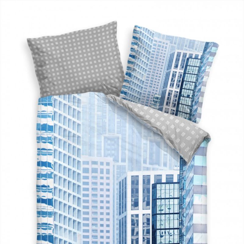 Modern Hochhaus Hintergrund Blau Bettwäsche Set 135×200 cm + 80x80cm  Atmungsaktiv