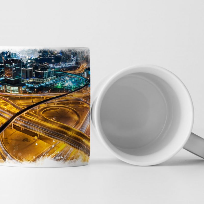 Tasse Geschenk Fotografie – Verkehrsnetz im Hintergrund Dubai