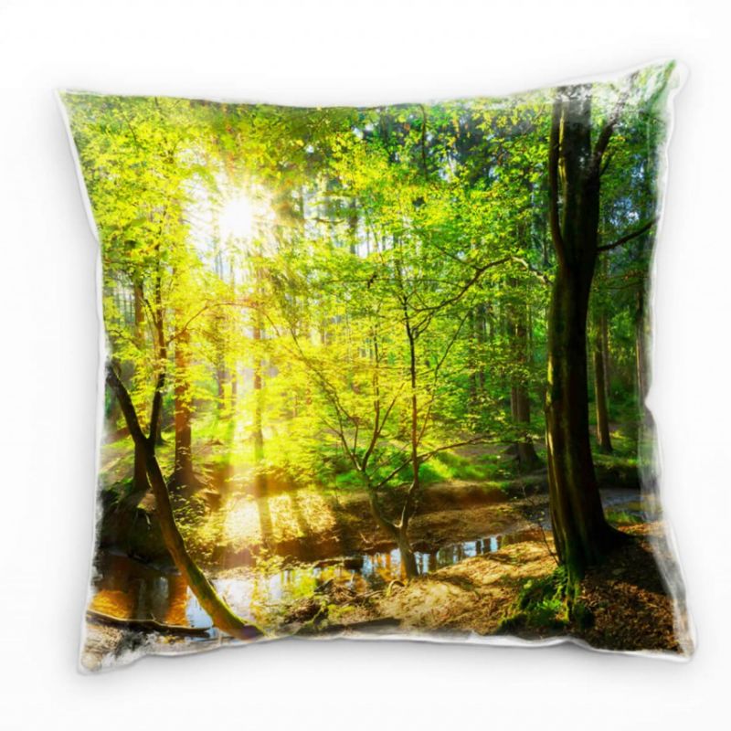 Frühling, Sonnenschein, Wald, grün, braun Deko Kissen 40x40cm für Couch Sofa Lounge Zierkissen