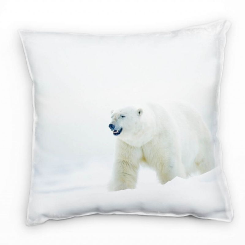 Tiere, Eisbär, Schnee, weiß, grau Deko Kissen 40x40cm für Couch Sofa Lounge Zierkissen