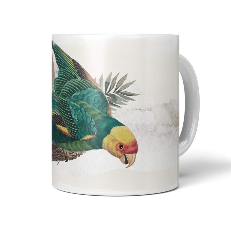 Dekorative Tasse mit schönem Vogel Motiv Wellensittich Pflanzen schönem Design Exotisch