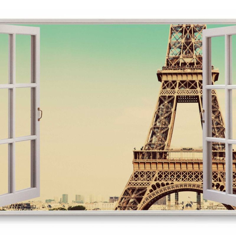 Wandbild 120x80cm Fensterbild Paris Eiffelturm Frankreich Fotokunst