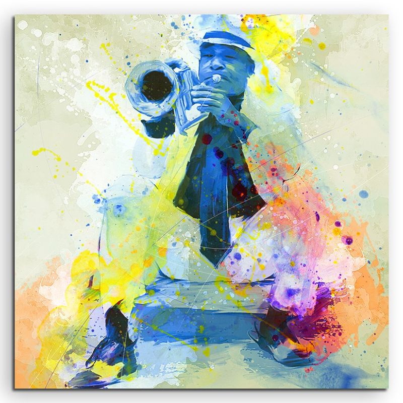 Jazz Player Cuba 60x60cm Aquarell Art Leinwandbild